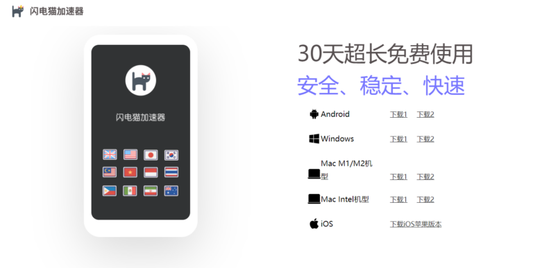 闪电猫加速器破解版下载使用评测：无流量限制30天免费用